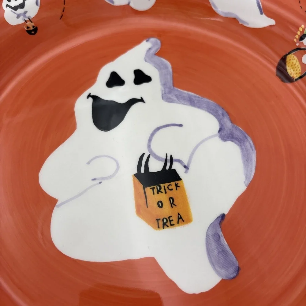 White Barn Candle Co 11 in Plate Set Of 4 Halloween Orange Ghost Trick Or Treat
